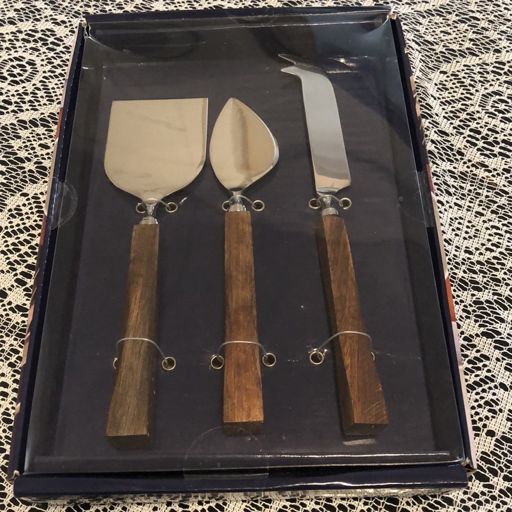 New Set of 3 Cheese Knives with Wood Handles Crafted in India